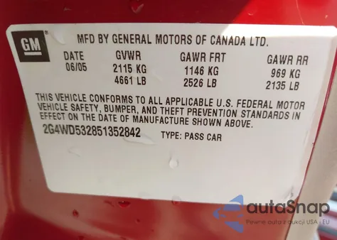 2005 Buick Lacrosse Cxl из США, поврежденный, VIN 2G4WD532851352842